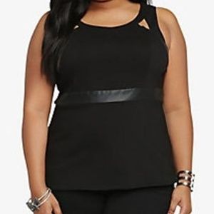 Black faux leather peplum with arm keyholes
